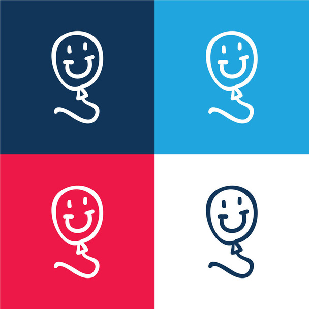Globo sonriente juguete azul y rojo conjunto de iconos mínimo de cuatro colores - Vector, imagen