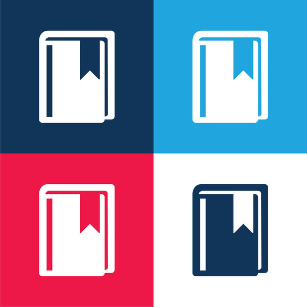 Libro Con Marcador azul y rojo conjunto de iconos mínimo de cuatro colores - Vector, Imagen