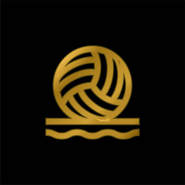 ビーチバレーボール金メッキ金属アイコンやロゴベクトル - ベクター画像