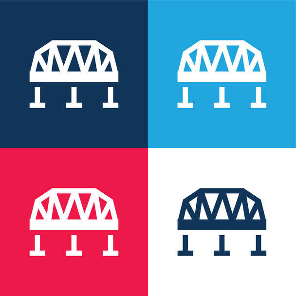 Híd kék és piros négy szín minimális ikon készlet - Vektor, kép