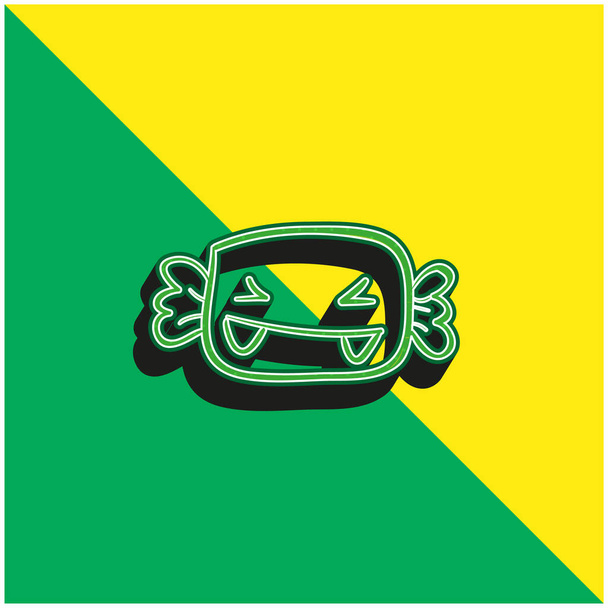 Ζωντανό Απόκριες Candy με κυνόδοντες Πράσινο και κίτρινο σύγχρονο 3d διάνυσμα λογότυπο εικονίδιο - Διάνυσμα, εικόνα