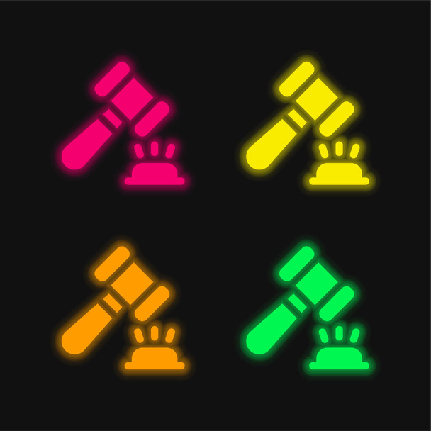 Leilão quatro cores brilhante ícone vetor de néon - Vetor, Imagem