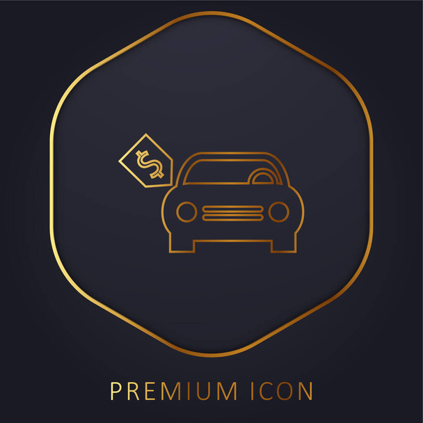 Brand New Car With Dollar Price Tag golden line premium logo or icon - Vector, Image