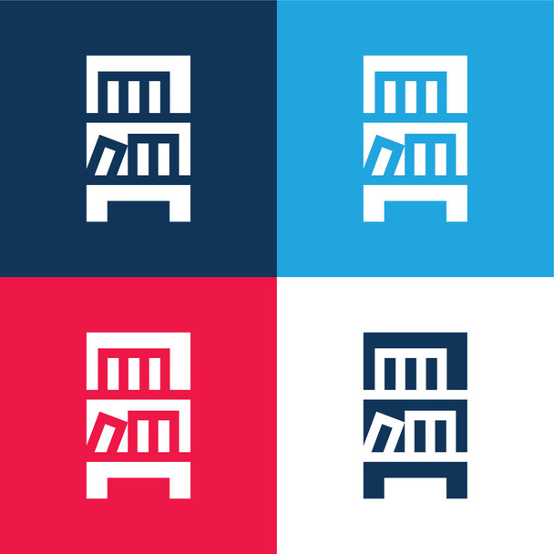 Librería azul y rojo conjunto de iconos mínimo de cuatro colores - Vector, Imagen
