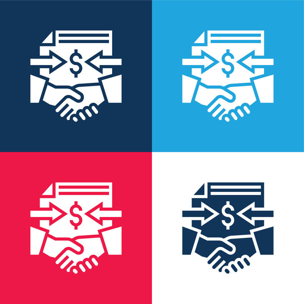 Agreement blue and red four color minimal icon set - Vector, Image