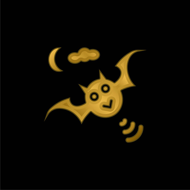 murciélago chapado en oro icono metálico o logo vector - Vector, Imagen