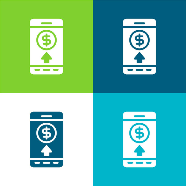 Transferência bancária Plano de quatro cores conjunto de ícones mínimos - Vetor, Imagem