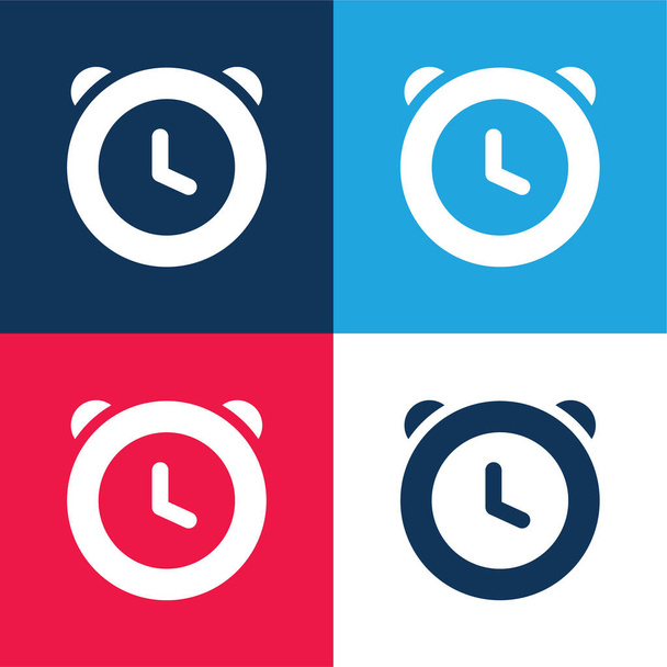 Riasztó óra kék és piros négy szín minimális ikon készlet - Vektor, kép