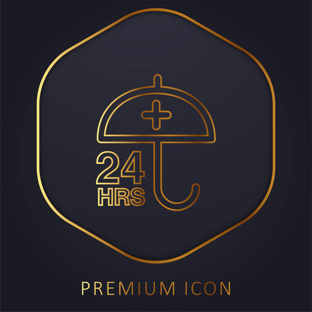 Sinal de proteção de 24 horas com um logotipo ou ícone premium de linha dourada do guarda-chuva - Vetor, Imagem