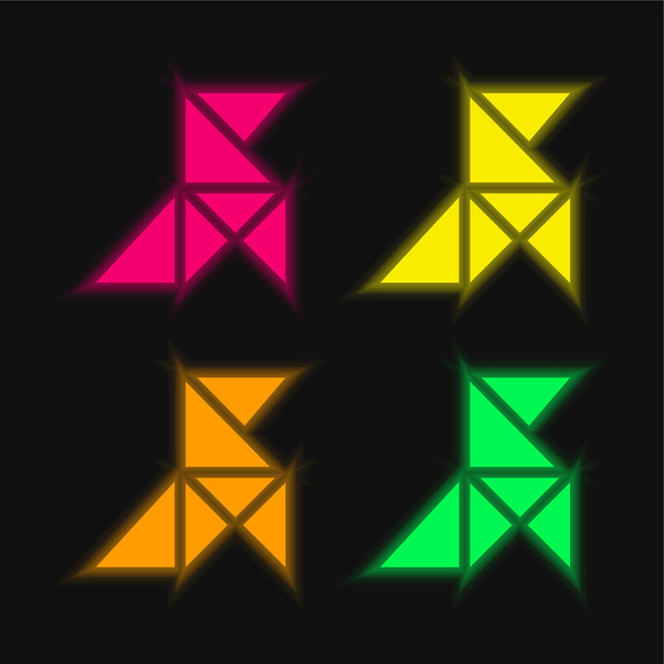 Vogel vier Farben leuchtenden Neon-Vektor-Symbol - Vektor, Bild