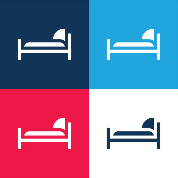 ベッド青と赤の4色の最小アイコンセット - ベクター画像