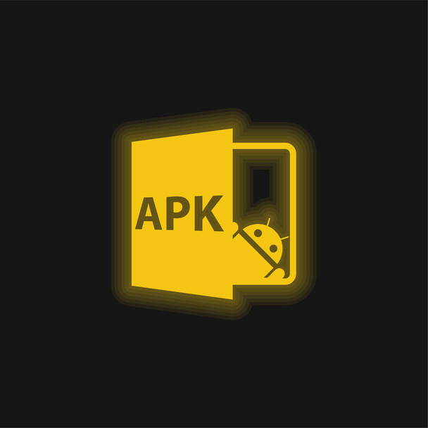 APK Open File Format ícone de néon brilhante amarelo - Vetor, Imagem