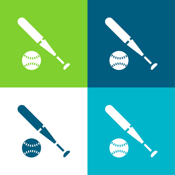 Baseball Plano quatro cores conjunto de ícones mínimos - Vetor, Imagem