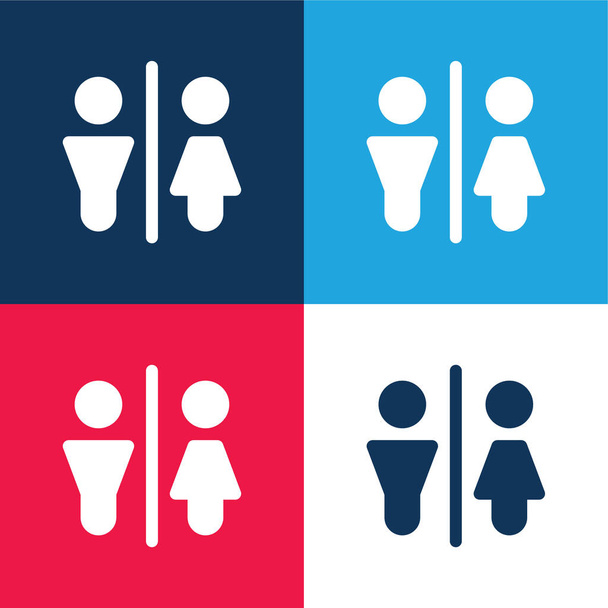 Bathroom blue and red four color minimal icon set - Vector, Image