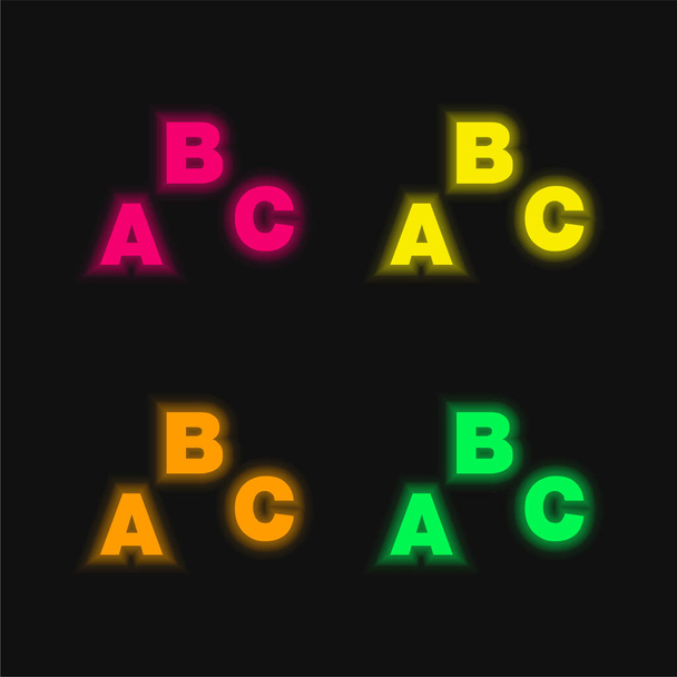 Abc Vzdělání čtyři barvy zářící neonový vektor ikona - Vektor, obrázek