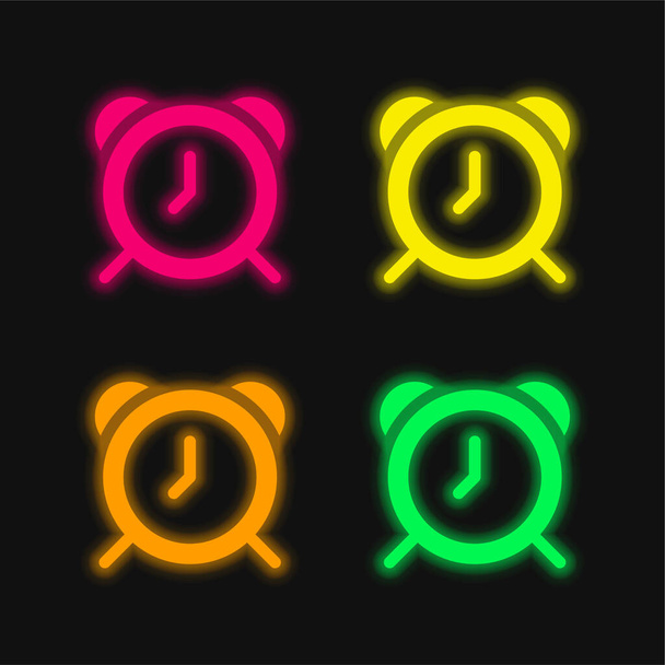 Alarm Saati dört renkli parlak neon vektör simgesi - Vektör, Görsel