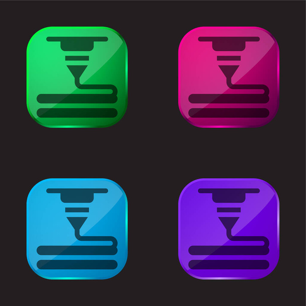 Ícone de botão de vidro de quatro cores da impressora 3d - Vetor, Imagem
