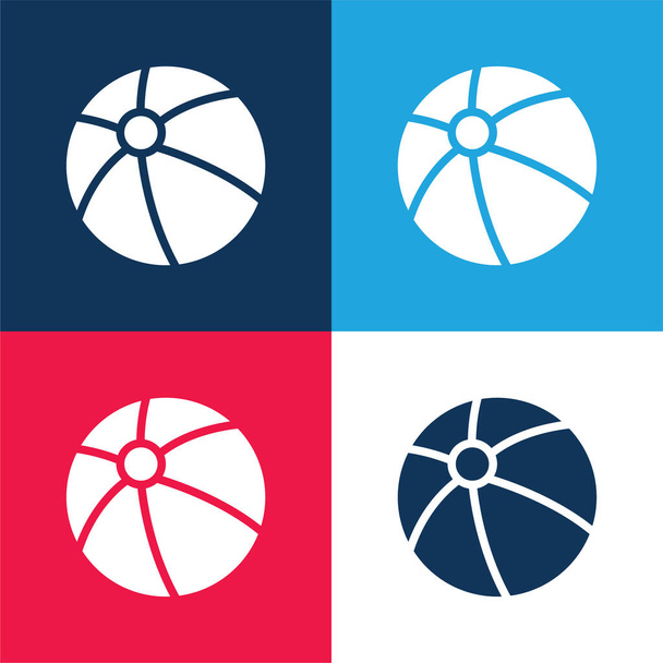 Playa bola azul y rojo de cuatro colores mínimo icono conjunto - Vector, Imagen