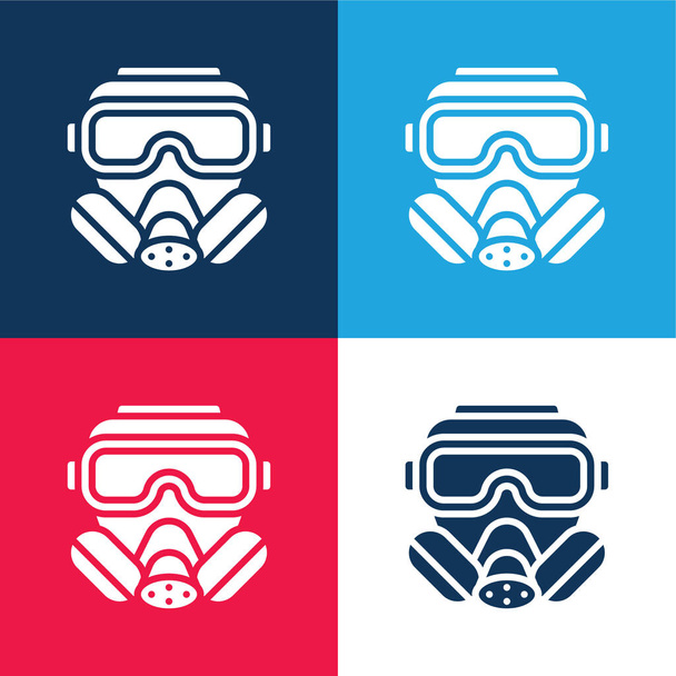 Biological Hazard blue and red four color minimal icon set - Vector, Image