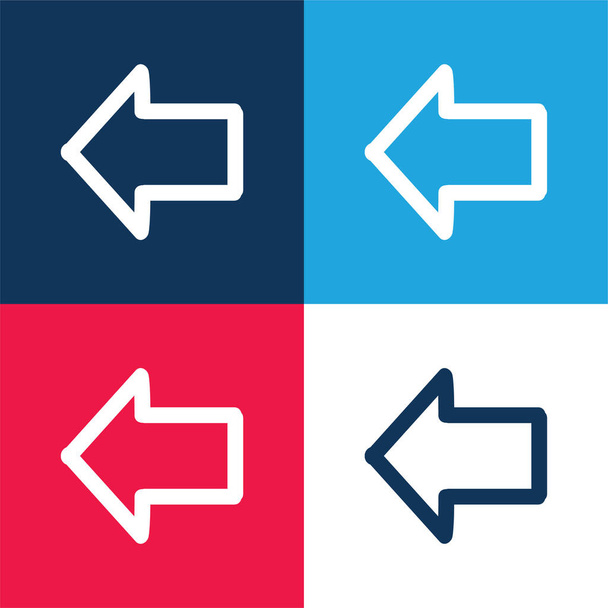 Strzałka wskazująca na lewą rękę Narysowany zarys niebieski i czerwony zestaw czterech kolorów minimalny zestaw ikon - Wektor, obraz