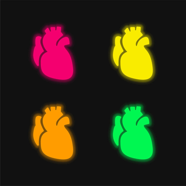 Anatomic Heart four color glowing neon vector icon - Vector, Image
