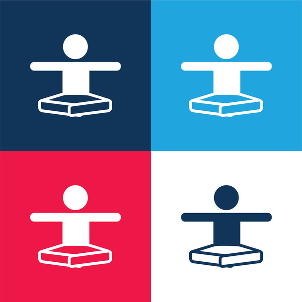 Boy In Lotus Position Stretching Arms blue and red four color minimal icon set - Vector, Image