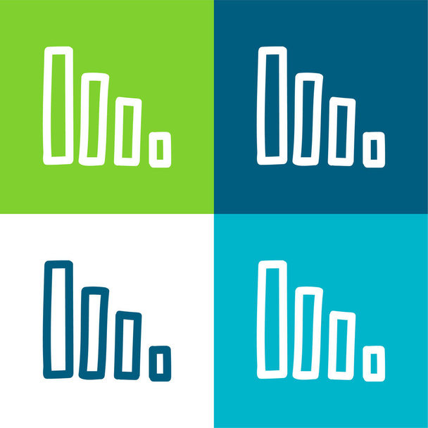 Barres graphiques dessinés à la main contours Ensemble plat d'icônes minimes de quatre couleurs - Vecteur, image