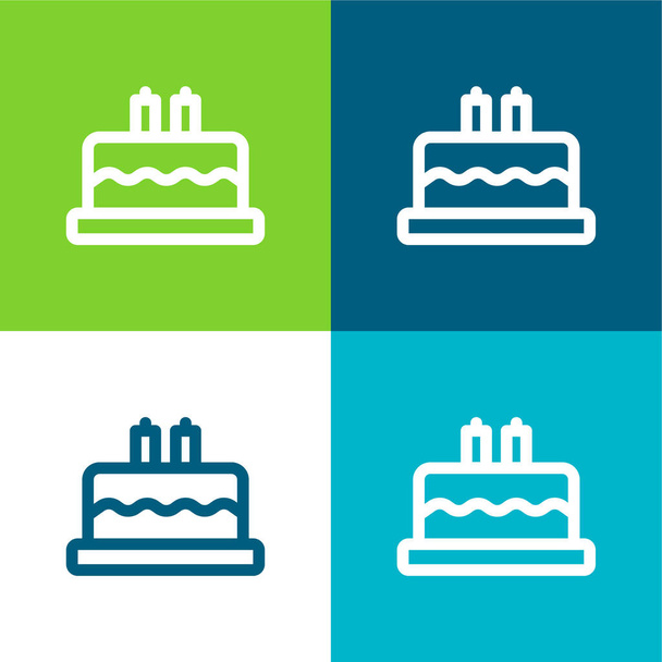Tort urodzinowy płaski cztery kolory minimalny zestaw ikon - Wektor, obraz