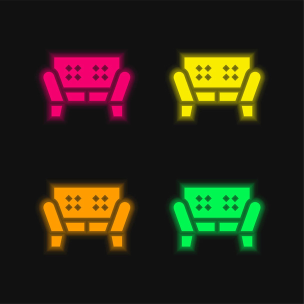 アームチェア4色輝くネオンベクトルアイコン - ベクター画像