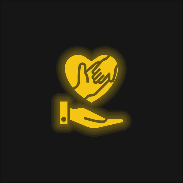 Adoção amarelo brilhante ícone de néon - Vetor, Imagem