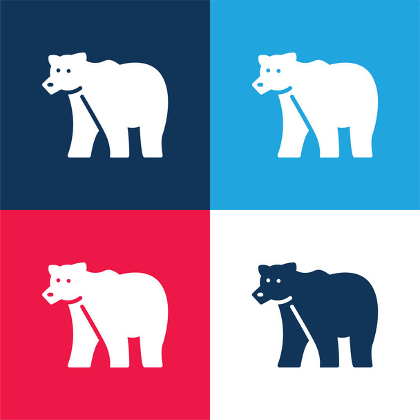 Αρκούδα μπλε και κόκκινο τεσσάρων χρωμάτων ελάχιστο σύνολο εικονιδίων - Διάνυσμα, εικόνα