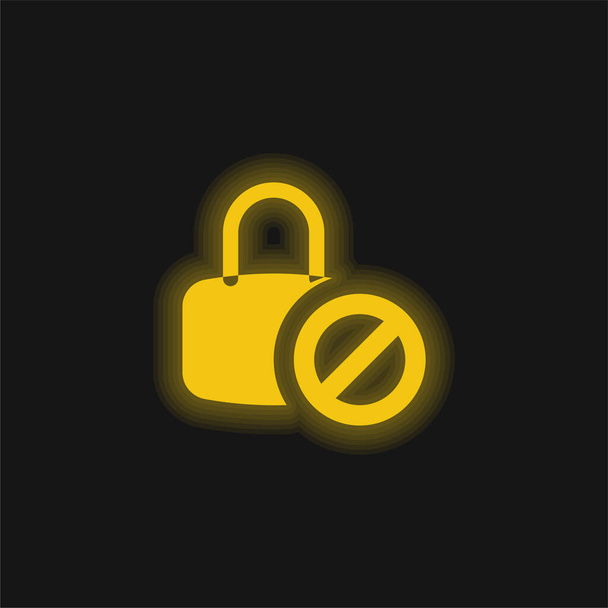 Geblokkeerd geel gloeiend neon pictogram - Vector, afbeelding