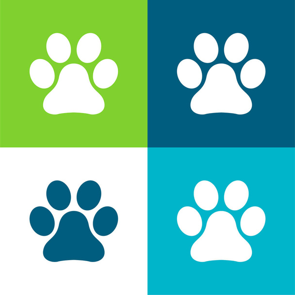 Animal Paw Print Flat four color minimal icon set - Vector, Image