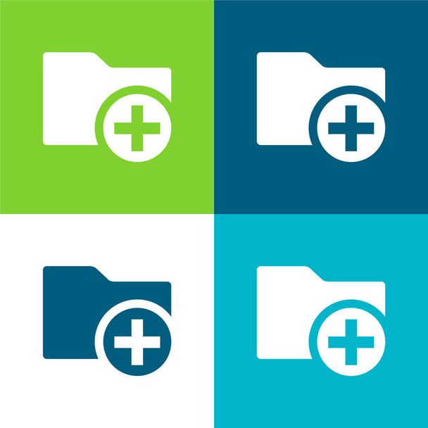 Add A Folder Interface Symbol With Plus Sign In A Circle Flat four color minimal icon set - Vector, Image