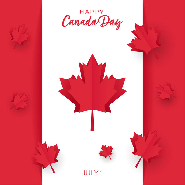 Joyeux bandeau de la fête du Canada avec drapeau du Canada et feuilles d'érable coupées en papier. Illustration vectorielle - Vecteur, image