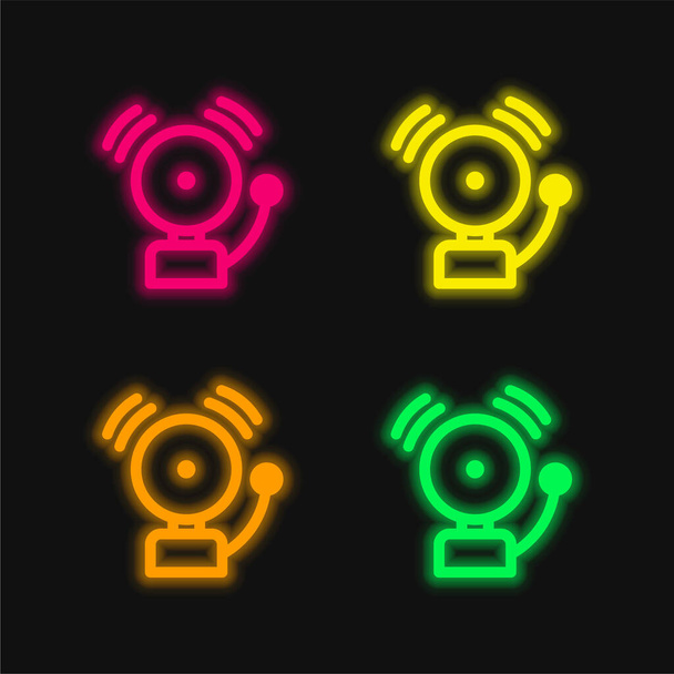 Alarma de cuatro colores brillante icono de vectores de neón - Vector, Imagen