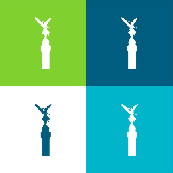 Ángel de la Independencia de México Piso de cuatro colores mínimo icono conjunto - Vector, Imagen