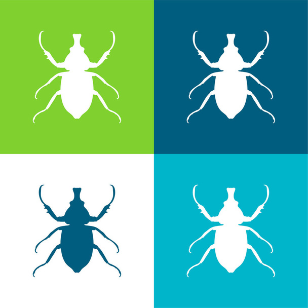 Animal Longhorned Insect Shape Flat cztery kolory minimalny zestaw ikon - Wektor, obraz