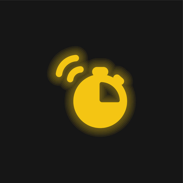 Alarm Clock yellow glowing neon icon - Vector, Image
