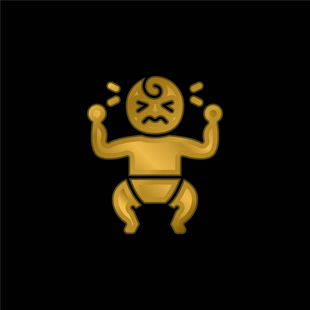 赤ちゃん泣いて金メッキ金属アイコンやロゴベクトル - ベクター画像