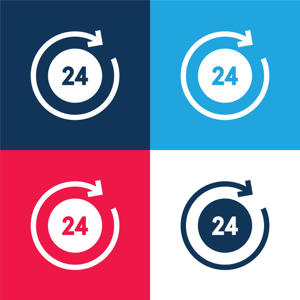 24 Saat mavi ve kırmızı dört renk en az simge kümesi - Vektör, Görsel