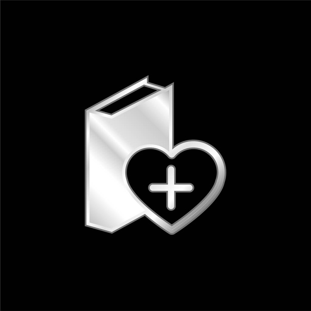 A Heart Beside The Book silver plated metallic icon - Vector, Image