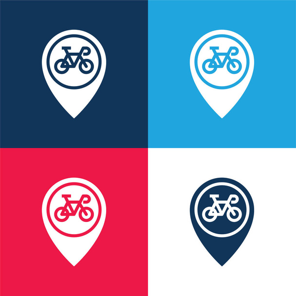 Polkupyörän sininen ja punainen nelivärinen minimaalinen kuvakesarja - Vektori, kuva