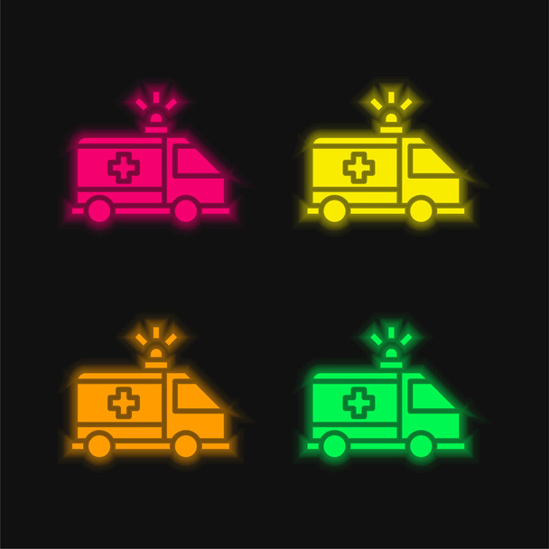 Ambulância quatro cor brilhante ícone vetor de néon - Vetor, Imagem