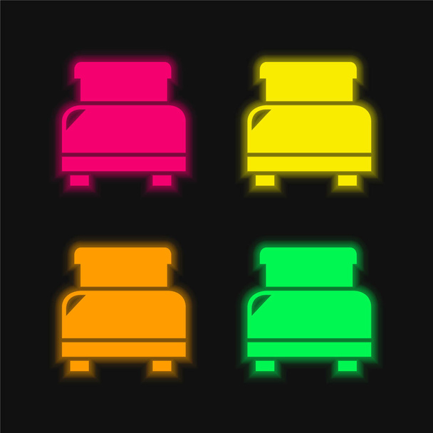 Fekete ágy négy szín izzó neon vektor ikon - Vektor, kép