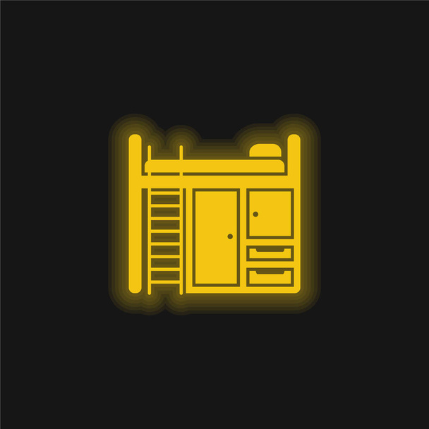 Мебель для спальни желтая светящаяся неоновая икона - Вектор,изображение