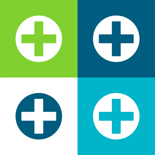 Add Button Circle Flat four color minimal icon set - Vector, Image