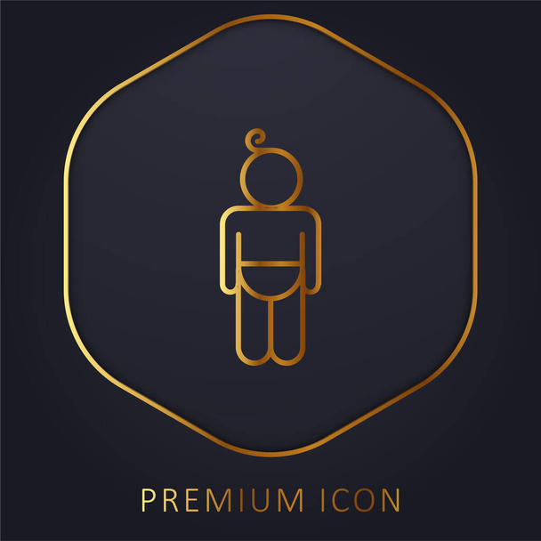 Baby Wearing Pañal Esquema línea dorada logotipo premium o icono - Vector, imagen