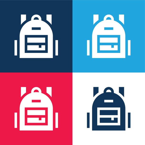 Hátizsák kék és piros négy szín minimális ikon készlet - Vektor, kép