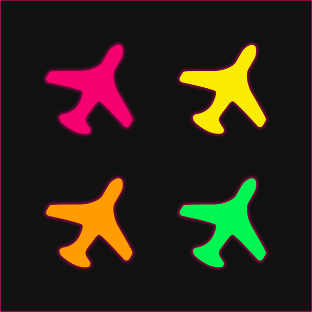 Airplane In Flight four color glowing neon vector icon - Vector, Image